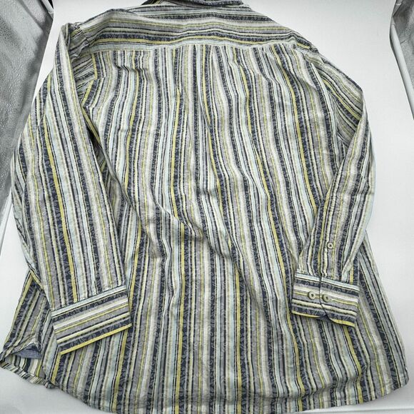 TOMMY BAHAMA | Men's XL Button Up Shirt White Blue Yellow Vertical Stripe Floral - Picture 2 of 11